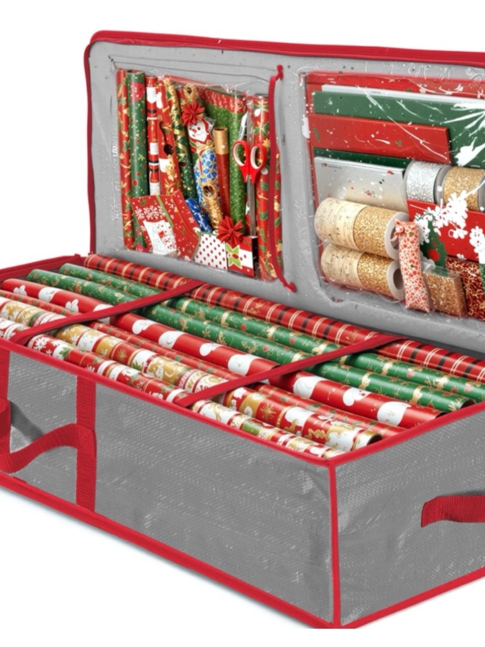 2 Zober Red & Gray Tear-Proof Gift Wrap Organizer